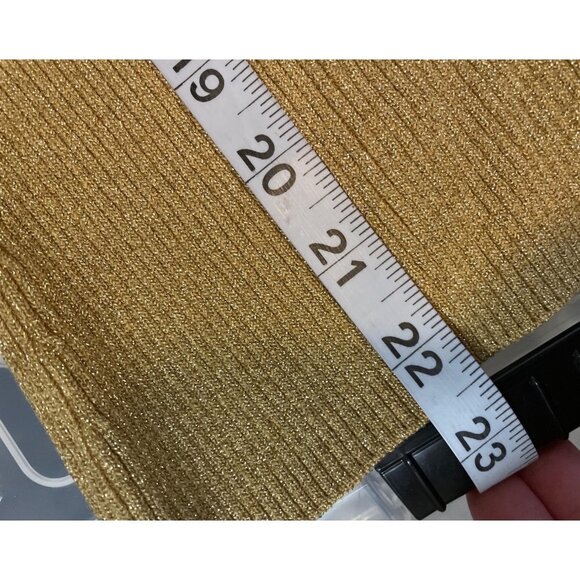 Cable and Gauge Gold Metallic V Neck Faux Wrap Clear Stone Detail Pullover Top - Picture 10 of 10